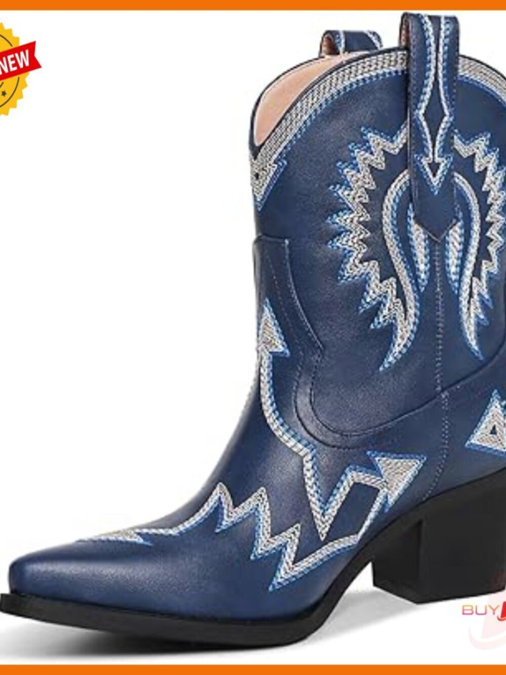 Western Cowgirl Boots Pointed Toe Embroidered Chunky Heel Pull-On Ankle Boots